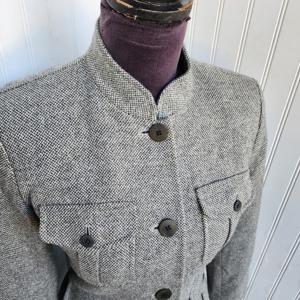 Liz Claiborne Chunky Tweed Gray Wool Cashmere Blazer Woolmark Military Sz 6 - Picture 3 of 13